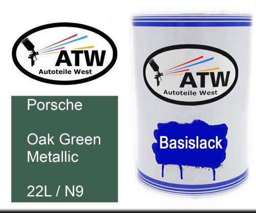 Porsche, Oak Green Metallic, 22L / N9: 500ml Lackdose, von ATW Autoteile West.
